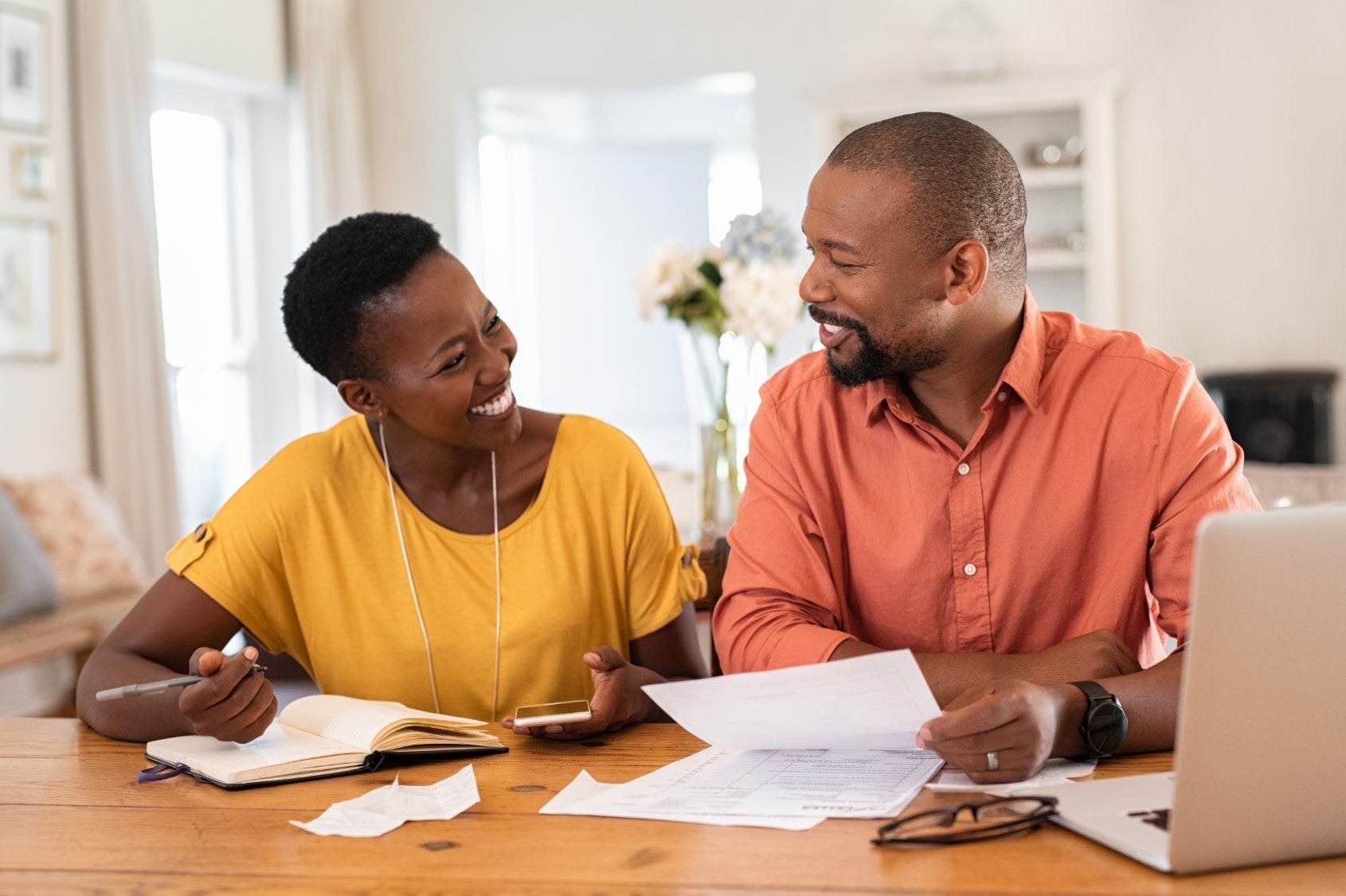 Mature couple going over their bills