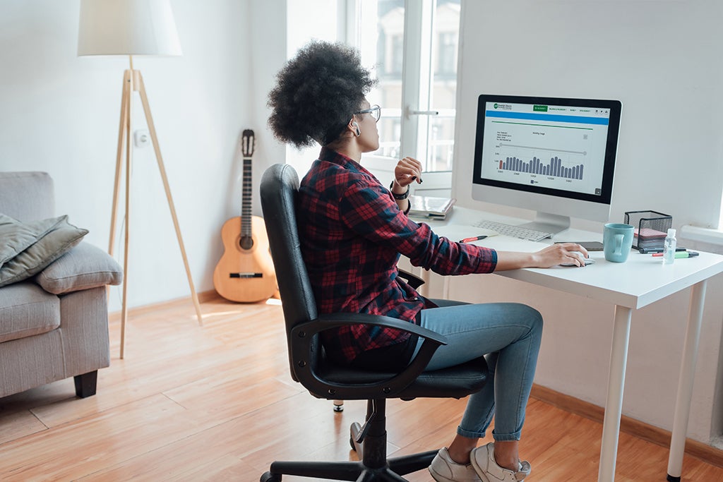 woman viewing usage on computer screen